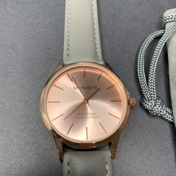 Monroe SOLÉROSE Charcoal Leather Women's Wristwatch NEW - Picture 2 of 7